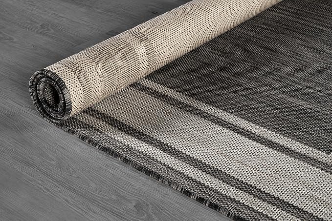 Beverly Rug Large Outdoor Rug 10x14 Modern Bordered Area Rugs for Indoor and Outdoor Patio Deck Porch Garden Waterproof Weather Sun Resistant Washable Outside Carpet (10 x 14 Dark Gray)