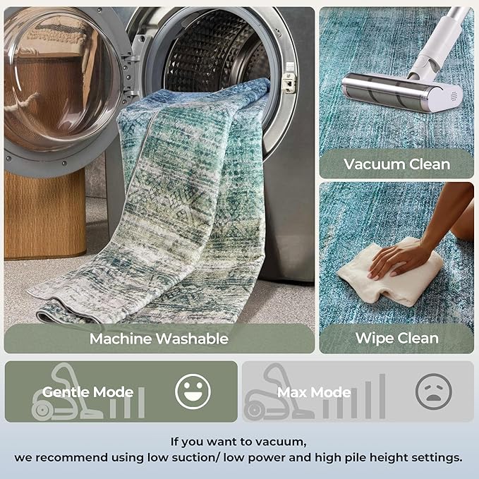 Kokia Abstract Washable Area Rug Living Room Washable 4x6 Non-Slip Stain Resistant Bohemian Rug Soft Indoor Vibrant Blue Carpet for Bedroom Room Decor, Oslo Teal