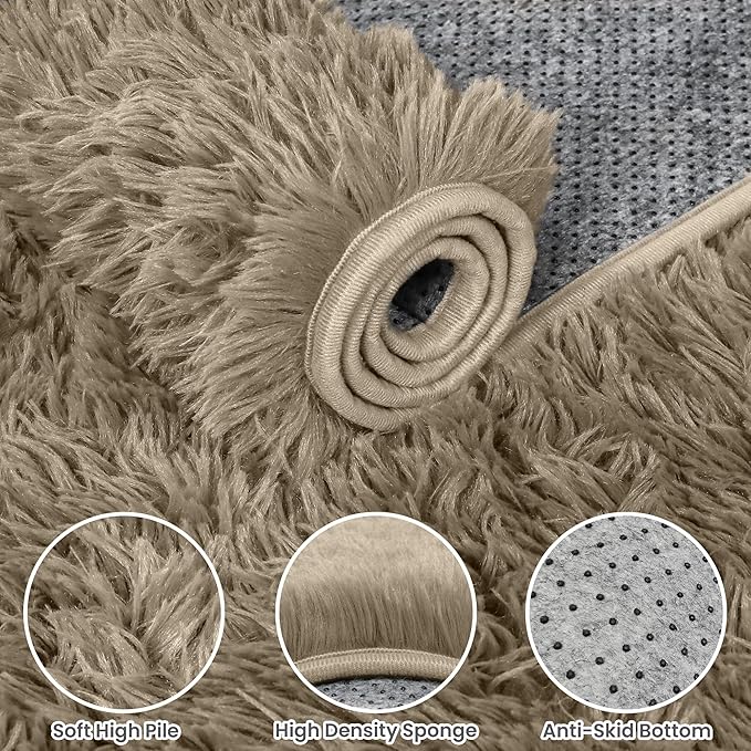 4x6 Area Rugs for Living Room Rug: Soft Fluffy Shag Gray Camel Rugs for Bedroom, Non-Slip Large Fuzzy Plush Rug Indoor Floor Carpet for Nursery Kids Boys Girls Room, Dorms, Playroom, Modern Home Decor
