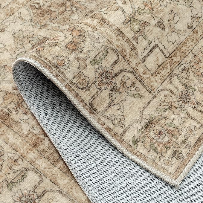 Brown Multi Hallway Runner Rug 3x10 Vintage Washable Distressed Area Carpet Kitchen Indoor Non Slip Long Traditional Medallion Retro Accent Throw Rug for Bedroom Laundry Dining Living Room
