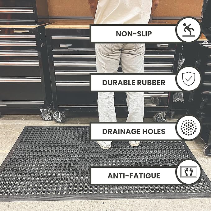 Envelor 2-Pack Anti Fatigue Rubber Floor Mat Non-Slip Restaurant Mats Floors Bar Drainage Doormat Door Mat Utility Garage Home Anti Slip Entrymat 36 x 60 Inches