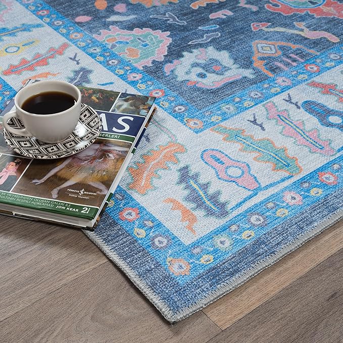 Fame Rugs Blue Modern Oushak Rug 2'6"x13, Vintage Turkish Colorful Oriental Antique Inspired Long Runner Rugs, Luxury Living Room Bedroom (387BNB, 2'6" x 13')