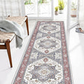 OPPODREAM Thin Entryway Rug 2x8, 2x8 Rug Runner, Washable Hallways Carpet 2 x 8 with Non Slip Backing, Low-Pile Bedside Carpet 2 x 8, Long, Faux Cashmere, Red & Grey