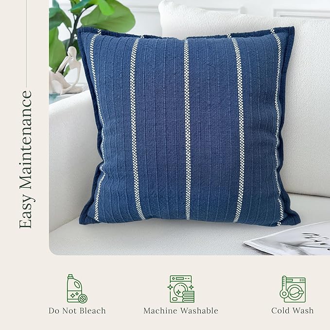 SanVia Indigo Snug Premium Cotton Throw Pillow Covers, 20 x 20 Inches, Artisan Made, Luxurious Handwoven Reversible Couch Pillow Covers with Hidden Zipper, Elegant Home Décor, Insert Not Included
