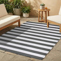 FH Home Outdoor Rug - Waterproof, Fade Resistant, Crease-Free - Premium Recycled Plastic - Geometric - Patio, Porch, Deck, Balcony - Brittany Stripe - Gray & White - 5 x 8 ft