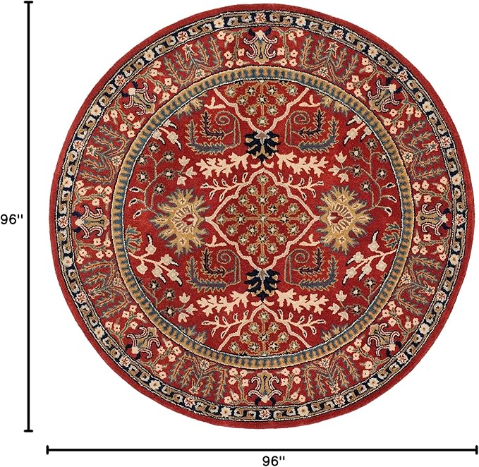 SAFAVIEH Antiquity Collection Area Rug - 8' Round, Red & Multi, Handmade Traditional Oriental Wool, Ideal for High Traffic Areas in Living Room, Bedroom (AT64A)