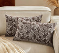 Floral Jacquard Lumbar Throw Pillow Covers Set of 2, Background/Chocolate 12x20 Inch, Farmhouse Decorative Cotton Dark Brown Cushion Covers for Sofa Bed Living Room Home Decor