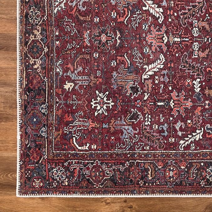 Bloom Rugs Washable Non-Slip 10x14 Rug - Burgundy Traditional Bordered Area Rug for Living Room, Bedroom, Dining Room, and Kitchen - Exact Size: 10' x 14'