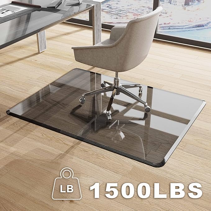 Beveled Edge Irregular Office Chair Mat for Carpet or Hardwood Floor Crystal Grey 36" x 48" for a Smooth Glide and Easy Roll On/Off, Heavy Duty and Non-Slip Floor Chair Mat