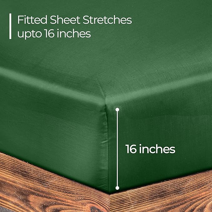 ROYALE LINENS 300 Thread Count 100% Long Staple Combed Cotton Fitted Sheet Queen - Super Soft Deep Pocket Bottom Sheet - Fitted Sheets Only - Elastic Sheets (Queen, Hunter Green)