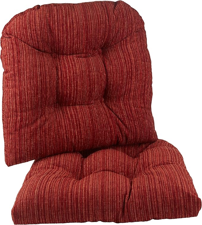 Klear Vu Gripper Overstuffed Universal Non-Slip Dining Chair Cushions for Kitchen Decor or Office Use, U-Shaped Skid-Proof Seat Pad, 17x17 Inches, 2 Count (Pack of 1), Chenille Garnet Red