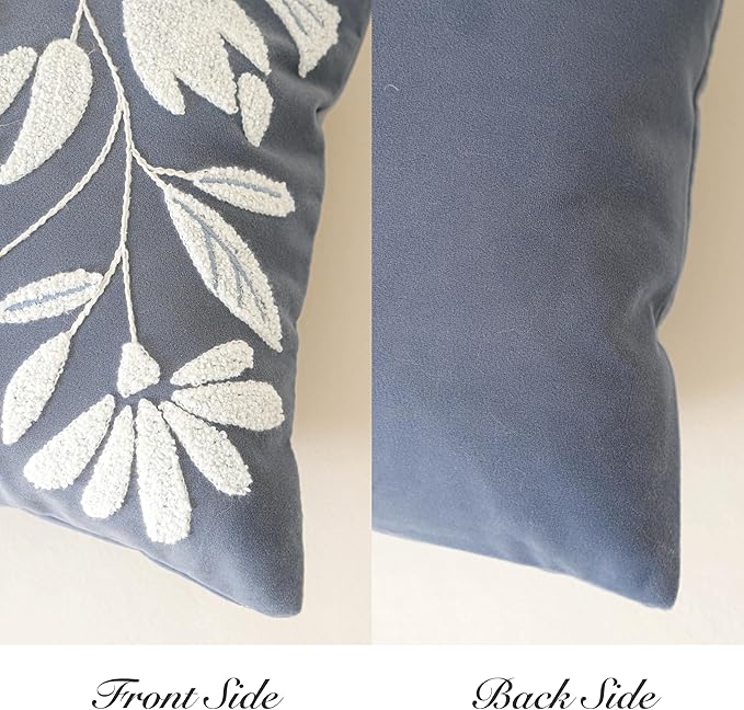 BlissBlush Blue Velvet Decorative Lumbar Pillow Cover 14x36, Soft Long Body Pillow for Bed, Accent Lumbar Throw Pillow for Bedroom, Modern Farmhouse Textured Pillowcase