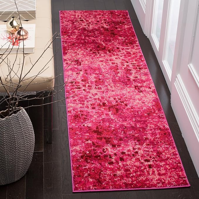 SAFAVIEH Monaco Collection Area Rug - 3' Round, Pink & Multi, Boho Chic Abstract Watercolor Design, Non-Shedding & Easy Care, Ideal for High Traffic Areas in Living Room, Bedroom (MNC225D)