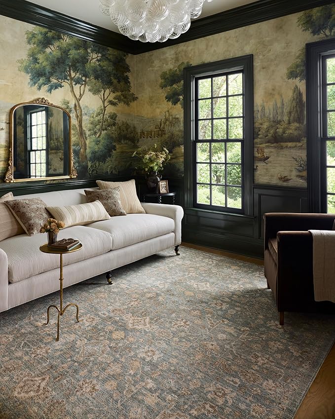 Loloi Chris Loves Julia Palma Collection PLM-05 Blue/Natural 2'-7" x 12'-0" Runner Rug Vintage Style Boho Living Room Bedroom Carpet
