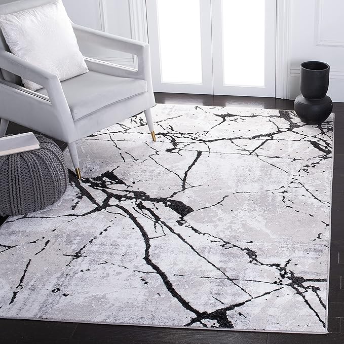 SAFAVIEH Amelia Collection Area Rug - 3' Square, Grey & Black, Modern Abstract Design, Non-Shedding & Easy Care, Ideal for High Traffic Areas in Living Room, Bedroom (ALA293K)