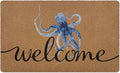 Coastal Octopus Door Mat, Beach Doormat, Coastal Ocean Beach Welcome Front Door Mat Indoor Outdoor Entrance, Ocean Artificial Coir Doormats Rugs for Porch Patio Entryway Home Decor 30x17in