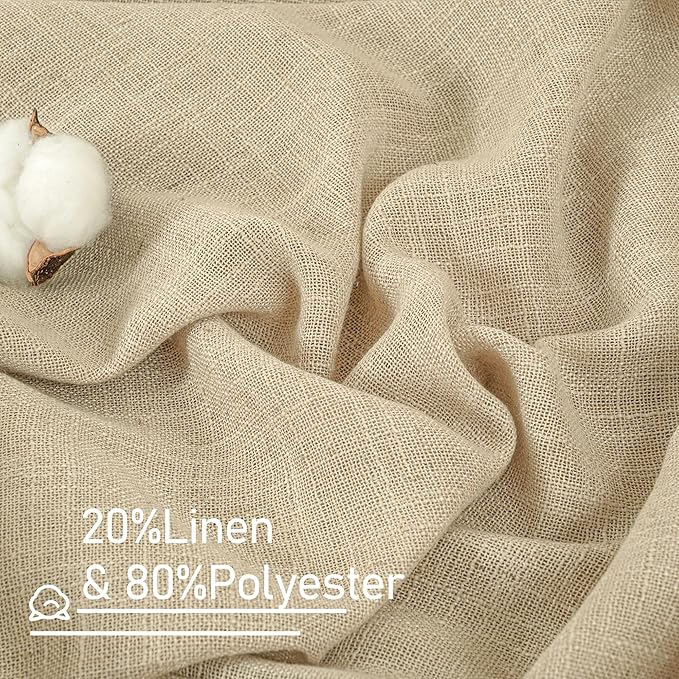 LAMIT Semi Sheer Linen Curtains 36 Inch Length 2 Panels, Light Filtering Panels Back Tab and Rod Pocket Neutral Drapes for Cafe/Kitchen/Loft Room, Linen, 25 x 36 Inch