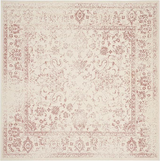 SAFAVIEH Adirondack Collection Area Rug - 6' Square, Ivory & Rose, Distressed Vintage Floral Design, Non-Shedding & Easy to Clean, Ideal for Living Room, Bedroom, Dining Space (ADR109H)