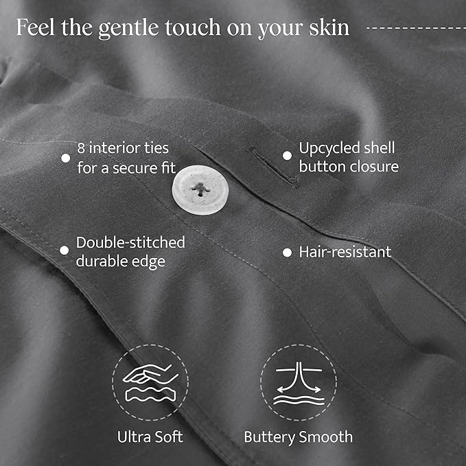 Double Stitch Cotton Tencel Duvet Cover - King Size Comforter Cover, Luxury & Soft Eucalyptus Lyocell Bedding Set for Hot Sleepers, Cooling, Smooth & Breathable, Button Closure, Ash Black, 106"x90"