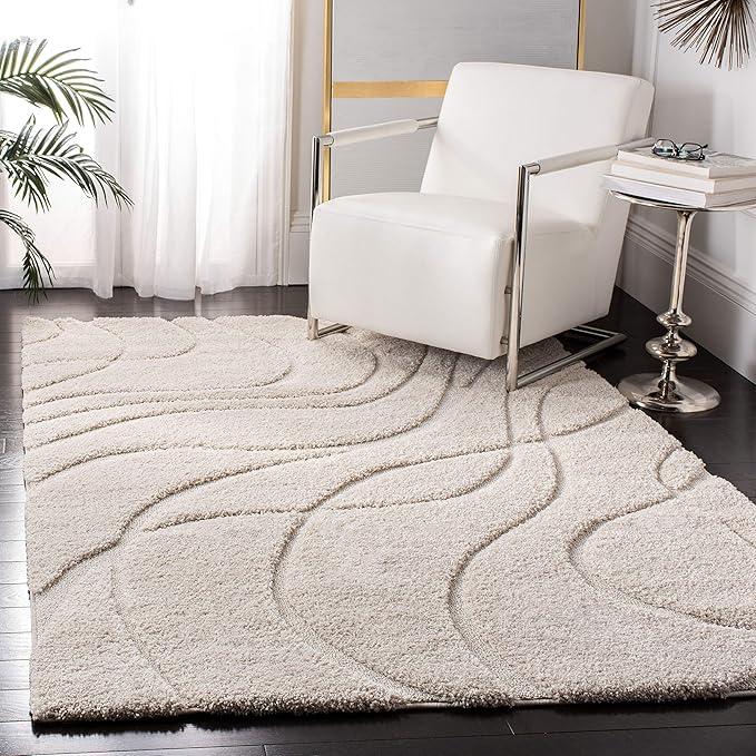 SAFAVIEH Florida Shag Collection Accent Rug - 3'3" x 5'3", Creme & Creme, Non-Shedding & Easy Care, 1.2-inch Thick Ideal for High Traffic Areas in Entryway, Living Room, Bedroom (SG471-1111)