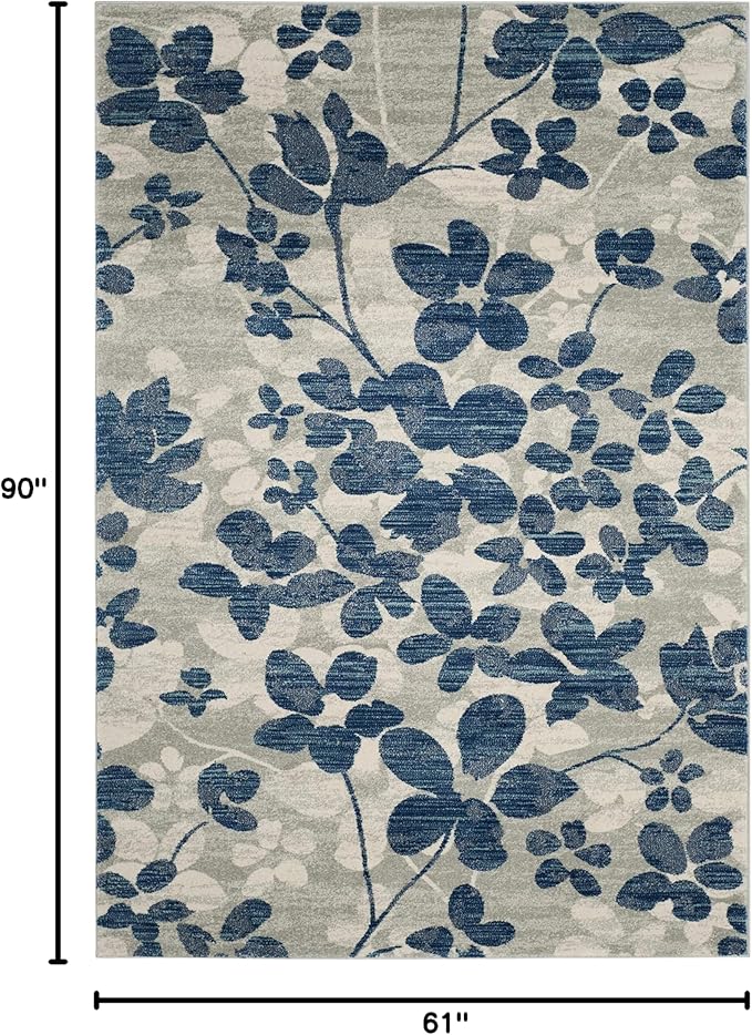 SAFAVIEH Evoke Collection 5'1" x 7'6" Grey/Light Blue EVK236J Floral Non-Shedding Living Room Bedroom Area Rug