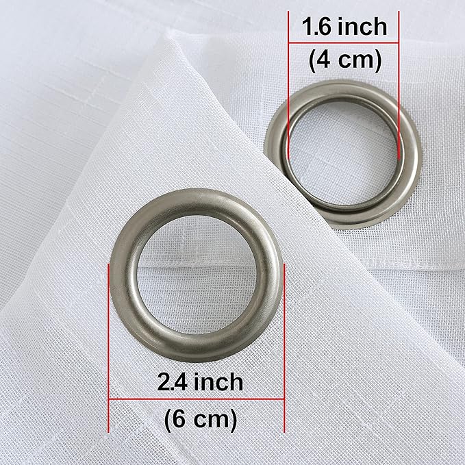 Sheer Curtains Faux Linen Semi Voile Light Filtering Drapes Pair for Bedroom Living Room, Set of 2 Grommet Top Window Curtain Panels (Each 54 x 63 Inch, White)