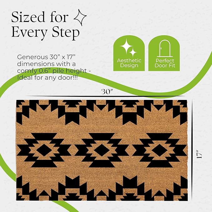 Coir Door Mats 17" X 30", Non-Slip Sturdy, PVC Backed Heavy Duty, Easy to Clean, Ideal for Door Entrance, Patio, Porch, Backyard, Garages, Geometric Boho