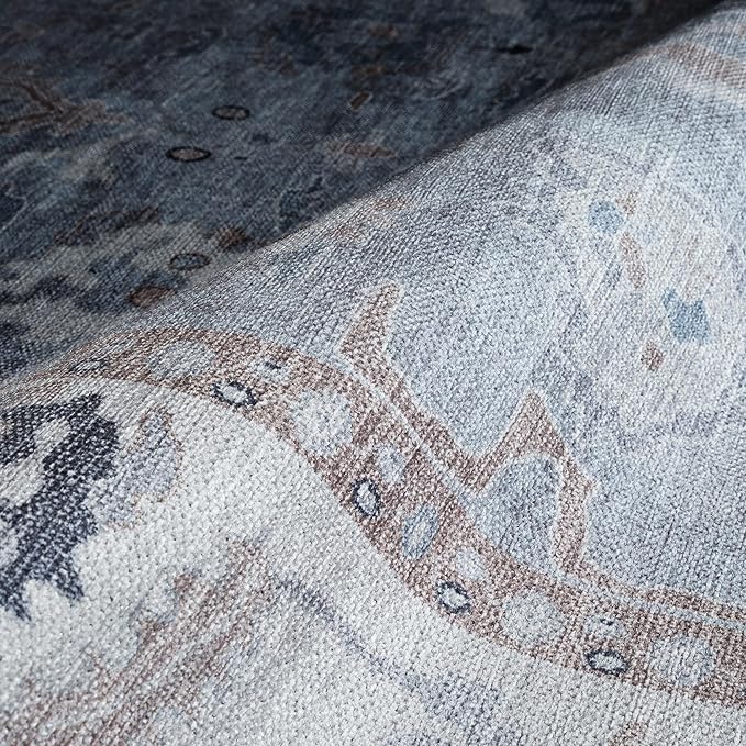 Fame Rugs Gray Modern Oushak Rug 2'6"x10, Vintage Turkish Colorful Oriental Antique Inspired Foldable Long Washable Runner Rugs, Luxury Living Room Bedroom (Gbeige, 2'6" x 10')