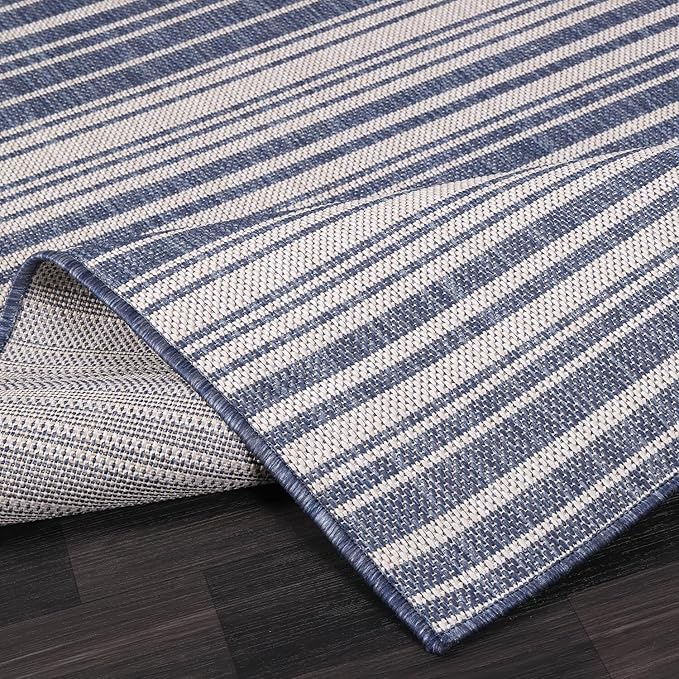 Stripe Outdoor Rug 6x9 Washable Outside Carpet for Indoor Patio Porch Waterproof Easy Cleaning Non Shedding Area Rugs Blue 6 x 9
