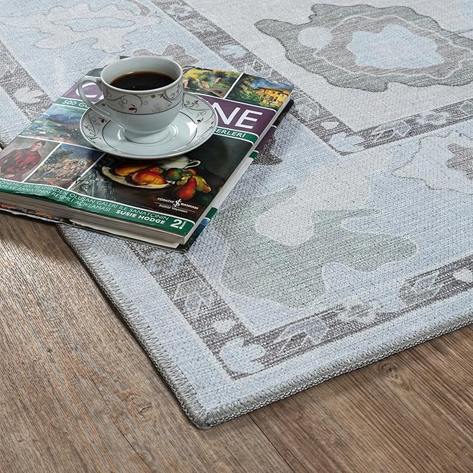 Fame Living Cream Beige Oushak Rug, Modern, Vintage, Turkish, Eclectic, Floral, Pastel, Washable, Oversized, Extra Large Area Rugs for Living Room, Dining, Bedroom, Lounge 9'5"x14'