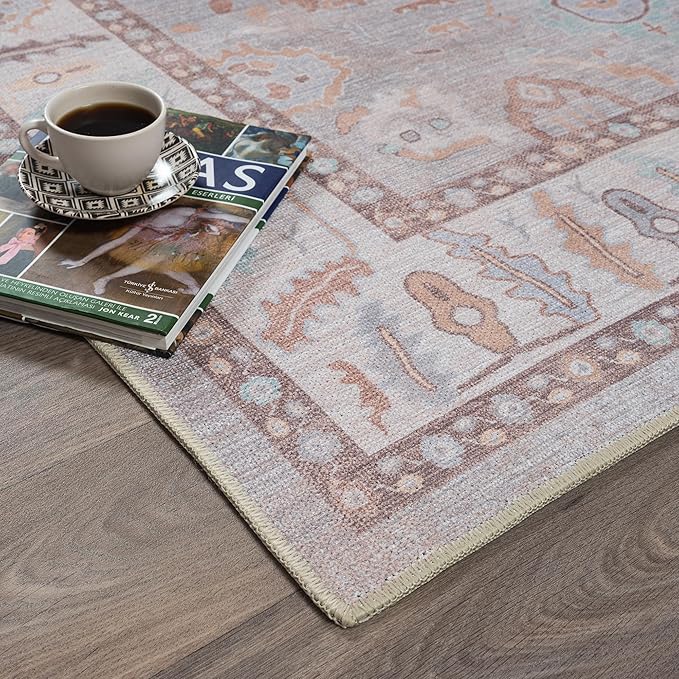 Fame Rugs Brown Modern Oushak Rug 2'6"x7', Washable Vintage Turkish Colorful Oriental Antique Inspired Foldable Small Runner Rugs, Luxury Living Room Bedroom (382MB, 2'6" x 7')