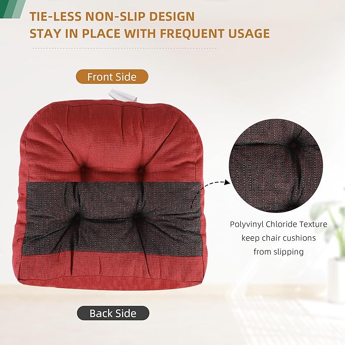 RACE LEAF 17" x 17" Patio Chair Cushions Red - Outdoor/Indoor Tufted Memory Foam Chair Pads Set of 2, Water-Resistant Olefin Chair Seat Cushion Non-Slip Backing