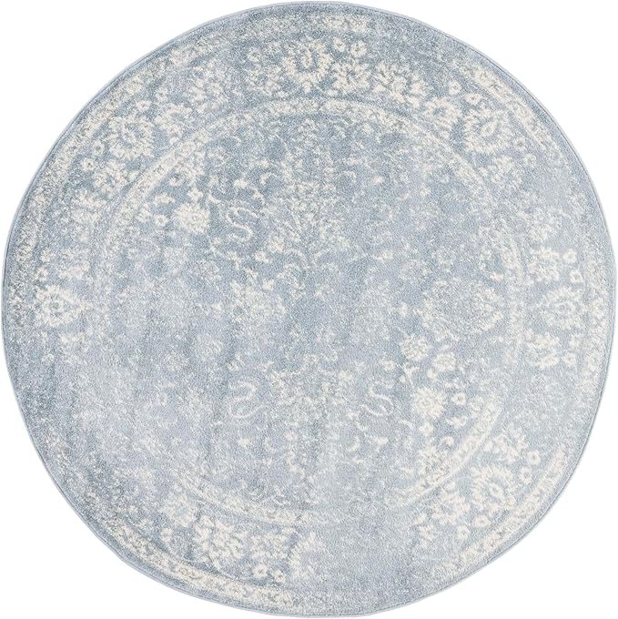SAFAVIEH Adirondack Collection Area Rug - 8' Round, Slate & Ivory, Distressed Vintage Floral Design, Non-Shedding & Easy to Clean, Ideal for Living Room, Bedroom, Dining Space (ADR109T)