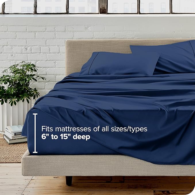 Bare Home Queen Sheet Set - Luxury 1800 Ultra-Soft Microfiber - Double Brushed - Deep Pockets - Easy Fit - 4 Piece Set - Bedding Sheets & Pillowcases (Queen, Dark Blue)