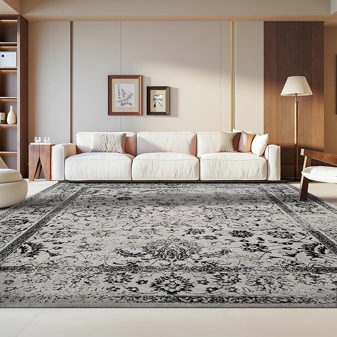 SAFAVIEH Adirondack Collection Area Rug - 12' Square, Grey & Black, Distressed Vintage Floral Design, Non-Shedding & Easy to Clean, Ideal for Living Room, Bedroom, Dining Space (ADR109B)