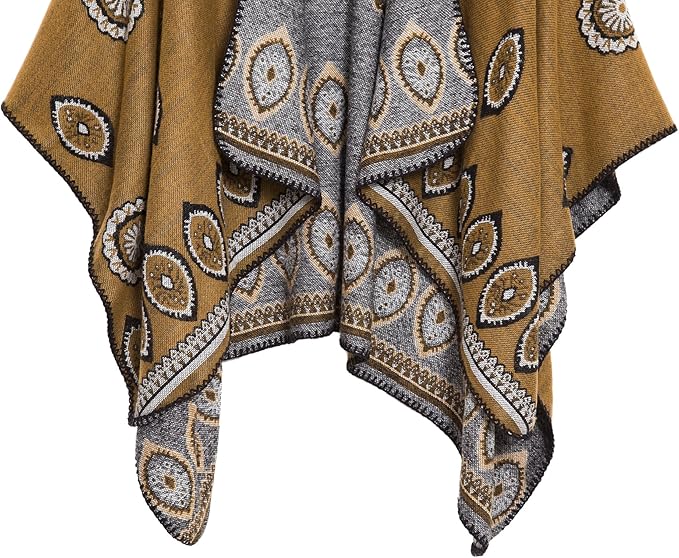 Women's Vintage Pattern Open Front Poncho Cape Shawl Winter Shawl Wraps