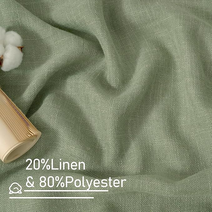 LAMIT Sage Green Linen Semi Sheer Curtains 63 Inch for Bedroom, Light Filtering Neutral Window Curtains Farmhouse Boho Back Tab and Rod Pocket Panels, 2 Panels, 38 x 63 Inch
