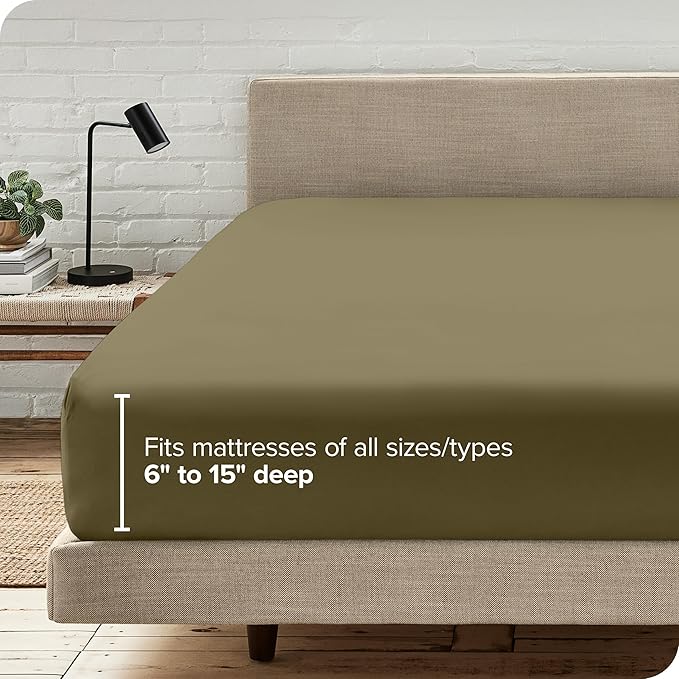 Fitted Bottom Sheet Twin Size - Premium 1800 Microfiber - Ultra-Soft Hotel Luxury - Deep Pocket - Durable and Long Lasting - Fitted Sheet (Twin, Olive)