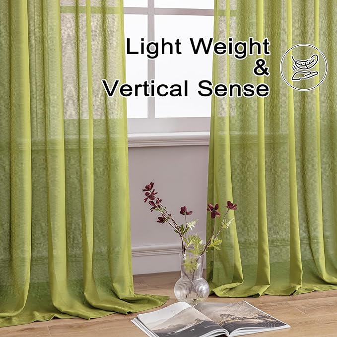 MAIHER Sage Sheer Pinch Pleat Curtains 63 Inch Length for Bedroom Soft Touch Lightweight Light Filtering Short Pleated Drapes with Ajustable Hooks, Sage Green, 42" W x 63" L, 2 Panels