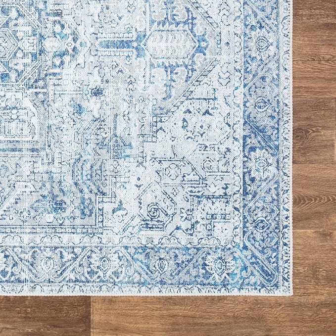 Bloom Rugs Washable Non-Slip 4' x 6' Rug - Blue/Gray Traditional Area Rug for Living Room, Bedroom, Dining Room, and Kitchen - Exact Size: 4' x 6'
