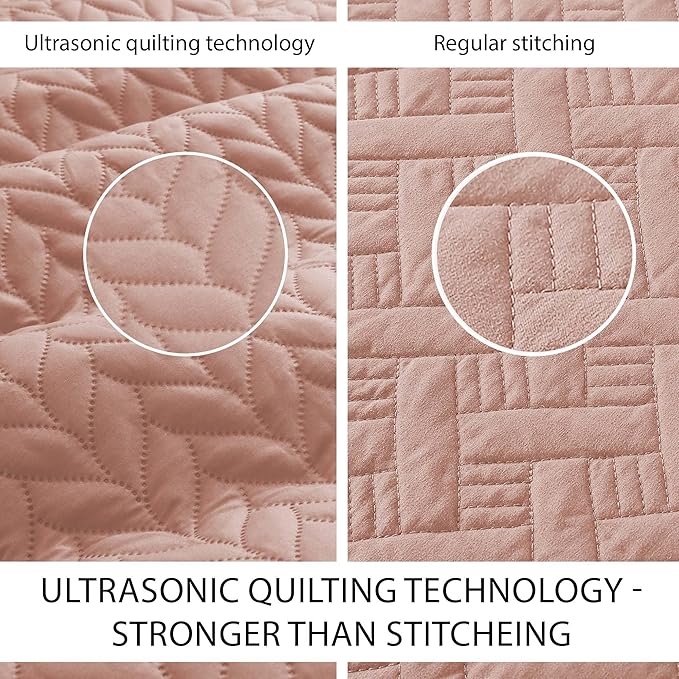 IR Imperial Rooms California King Quilt Bedding Set Size (118"x106") + 2 Pillow Shams (20" x 36"+ 2") - 3 Pcs All Season Reversible Microfiber Coverlet Embossed Quilt Bedspread (Peach/Baby Pink)