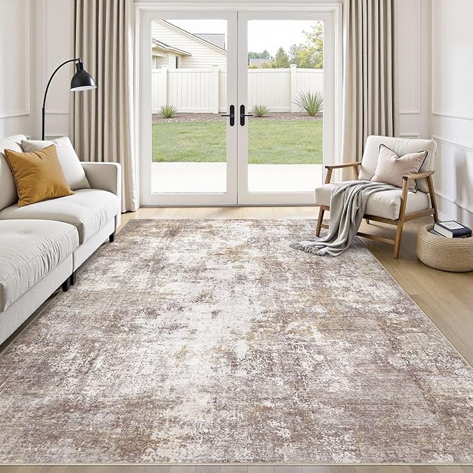 Washable 7x9 Area Rug: Modern Abstract Soft Non-Slip Indoor Rugs Home Decor - Low Pile Stain Resistant Foldable Carpet for Living Room Bedroom Dining Room Playroom(Golden Brown,7'x9')