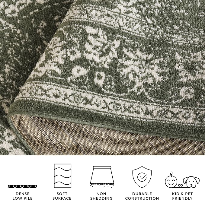 SAFAVIEH Adirondack Collection Area Rug - 6' Square, Dark Green & Ivory, Distressed Vintage Floral Design, Non-Shedding & Easy to Clean, Ideal for Living Room, Bedroom, Dining Space (ADR109Y)
