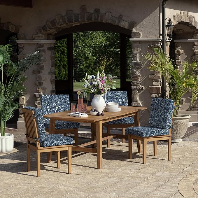 Arden Foam Outdoor Dining Chair Cushion, 20 x 20, Made with ProFoam, Rain-Proof, Fade Resistant, Sapphire Blue Ridge Paisley