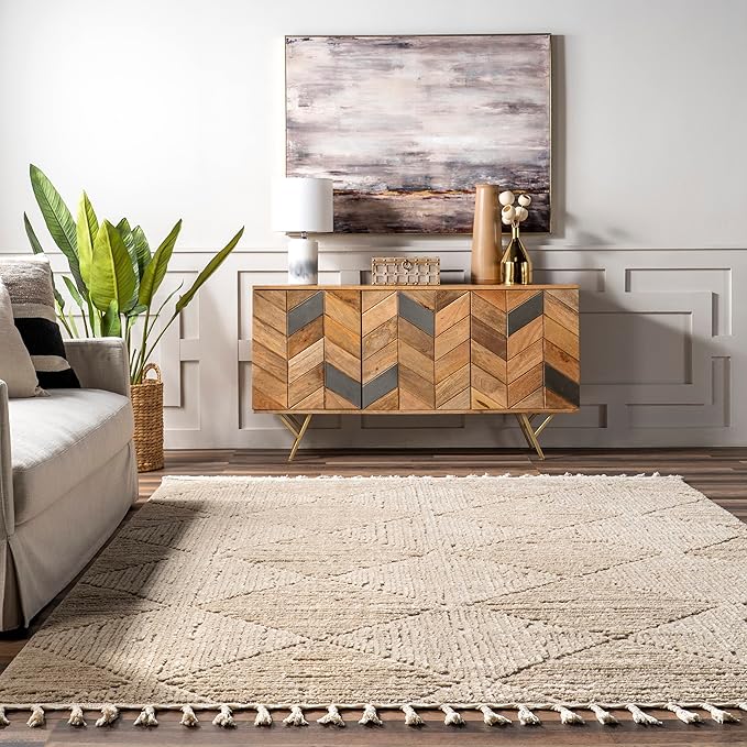 nuLOOM Kerry Beige, 6'7" x 9', Geometric, Soft and Cozy, High Traffic, Stain Resistant, Easy Clean, Durable Area Rug for Bedroom, Living Room, Dining Space, Den, Foyer, Entryway