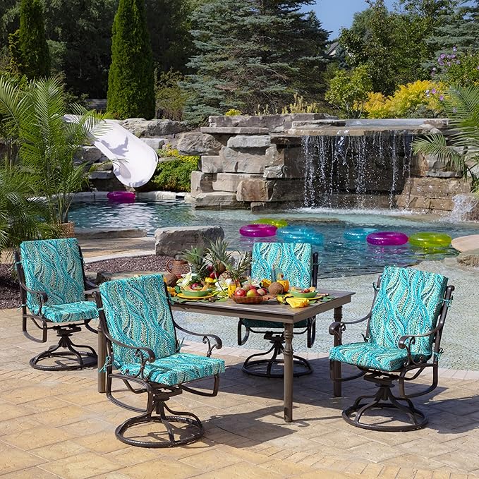 Arden Outdoor Dining Chair Cushion, 20 in x 20 in, Weather-Proof, Rain-Proof, Fade Resistant Patio Cushion for Patio, Dining, or Rocking Chairs Teal Ariel