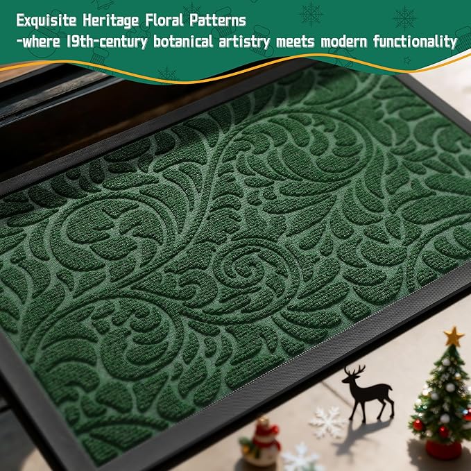Yimobra Large Door Mat Outside Entrance 36x24, Waterproof Sturdy Outdoor Mats for Front Door, Heavy Duty Non-Slip Doormat for Garage Patio Entryway Indoor, Easy Clean, Green