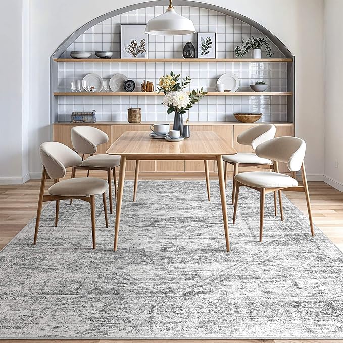 Vintage Living Room Area Rug 5x7 - Large Soft Washable Oriental Traditional Distressed Farmhouse Rugs for Bedroom - Indoor Floor Accent Carpet for Home Office House Decor - Distressed Grey