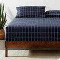 Bare Home Fitted Bottom Sheet Twin Size - Premium 1800 Microfiber - Ultra-Soft Hotel Luxury - Deep Pocket - Durable and Long Lasting (Twin, Grid - Midnight Blue/White)