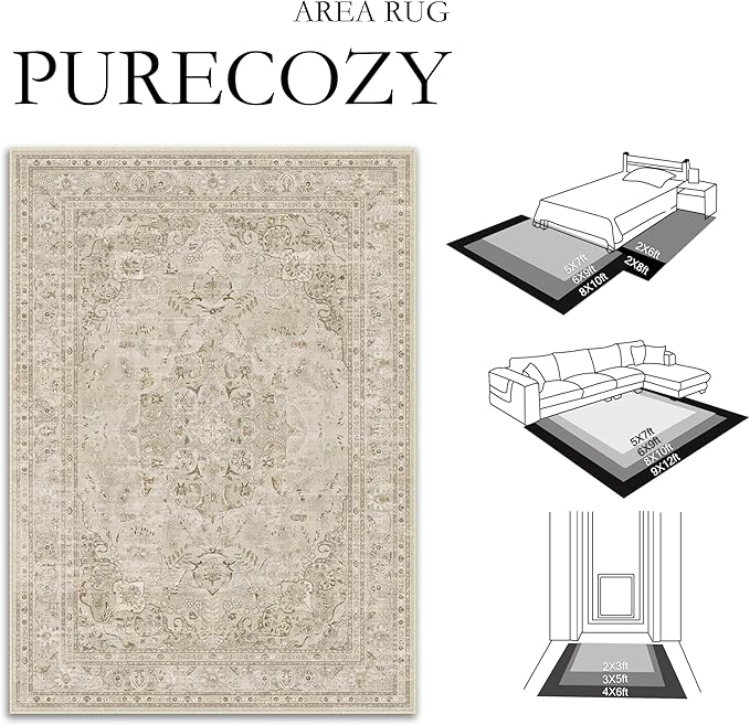 Brown 6x9 Area Rug Washable Vintage Carpet for Living Room Bedroom Large Soft Retro Floral Low Pile Thin Indoor Rug Non Slip Central Medallion Floor Cover for Dining Room Office